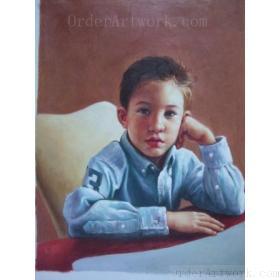 思考的小男孩,小孩肖像油画