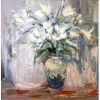 瓶花-蓝白,当代中国著名油画家王柏松