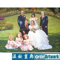 纯手绘高档婚纱油画,全家福结婚照照片定制油画