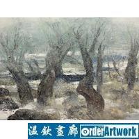 树林,王柏松大幅高级灰手绘原创山水风景中国油画,企业机构收藏礼