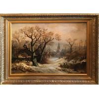出售19世纪西洋古董古典油画，写实风景画，德国画家 Am.H.Bach