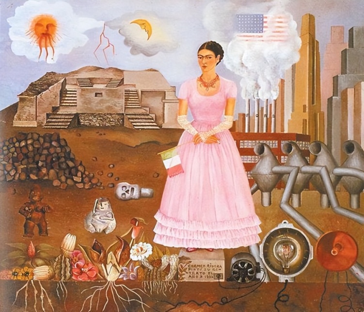 弗里达.卡罗（卡洛），《墨西哥与美国边界上的自画像》原作，超现实主义,现代艺术，象征主义绘画